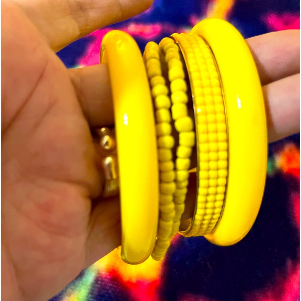 Bright Yellow 4 Piece Bracelet Stack Acrylic